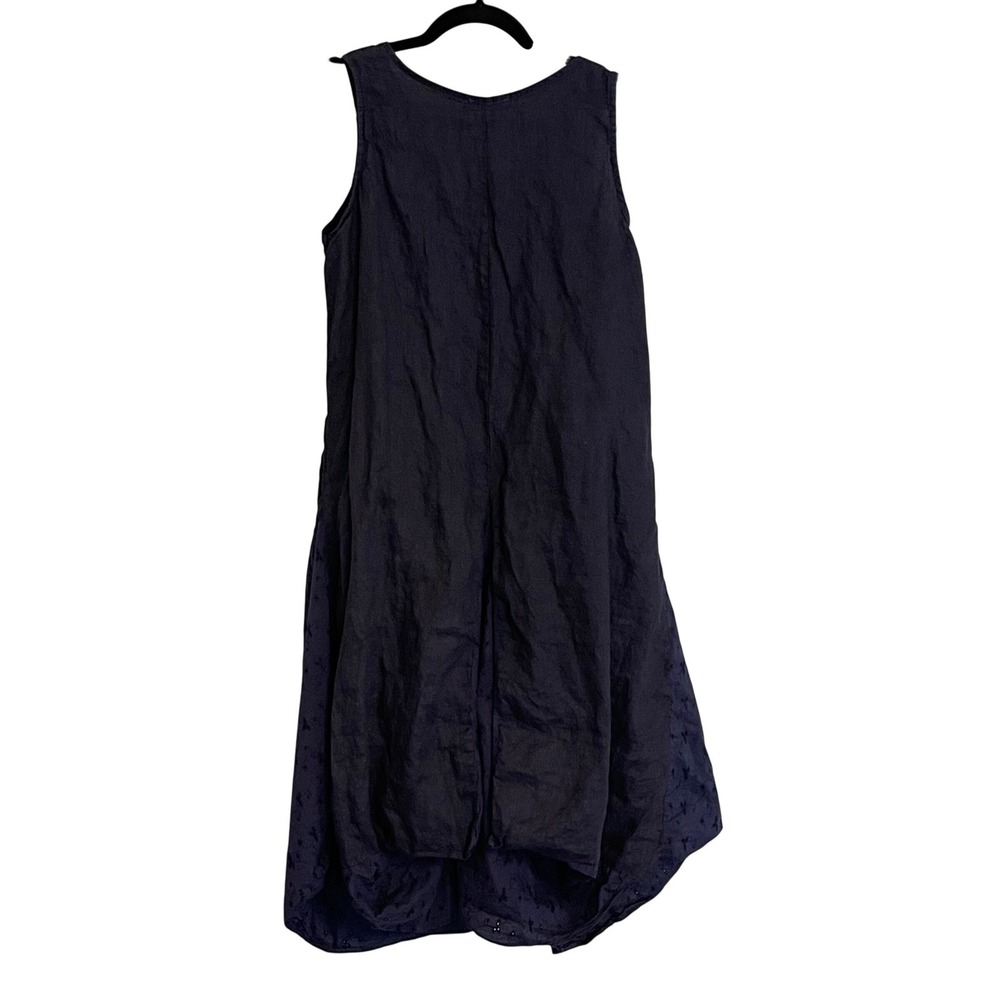 LIN Nature Navy Blue Sleeveless Midi Dress‎ Eyelet Sz 40 Made in Italy Lagenlook - Picture 2 of 5